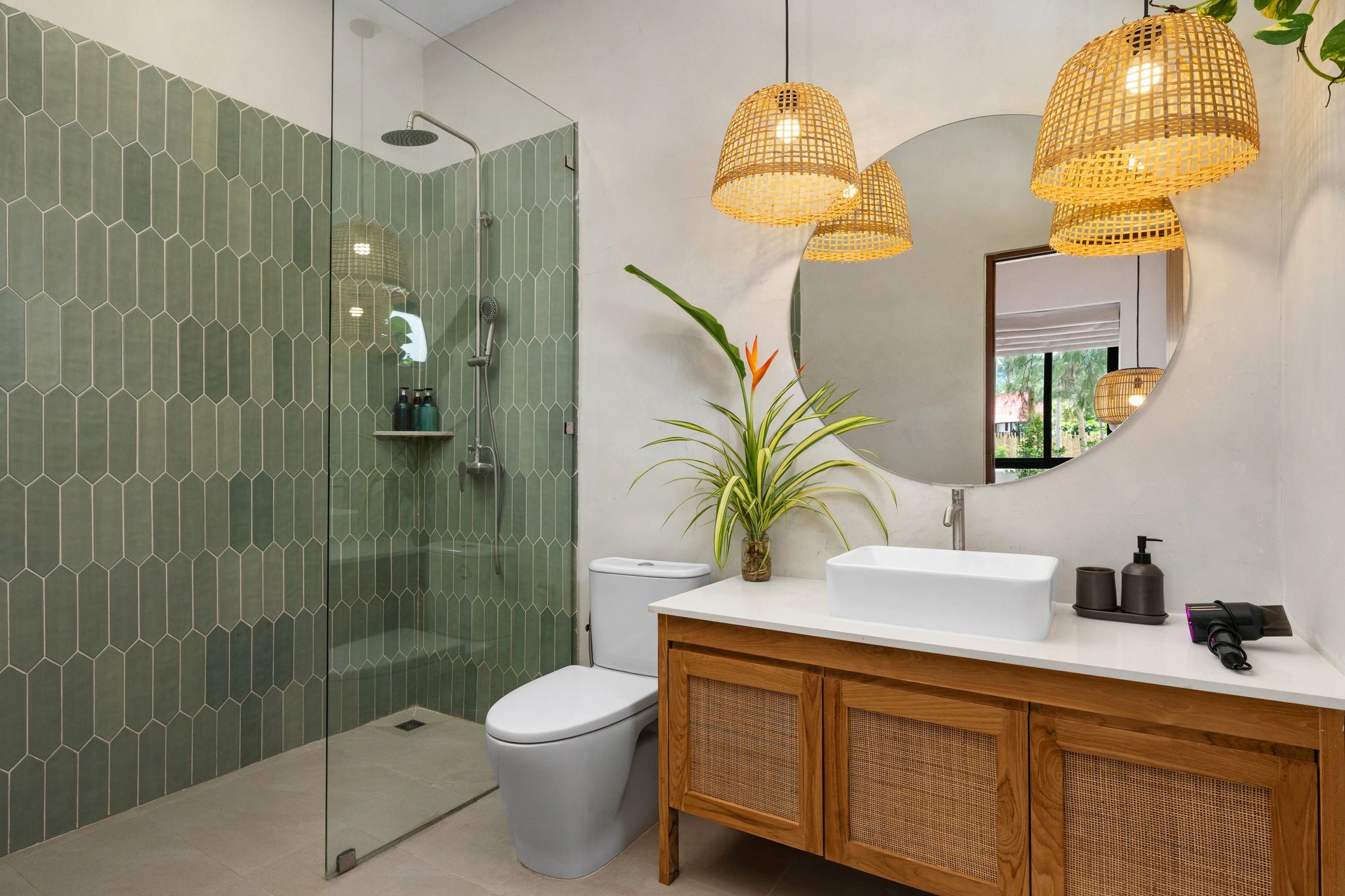 Remodeled bathroom with walk-in shower and wood vanity representing bathroom remodeling projects across Dallas-Fort Worth and North Texas